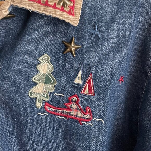 Vtg Teddi Womens Jacket Size M Barn Chore Embroidered Denim Corduroy Lightweight - Picture 4 of 12